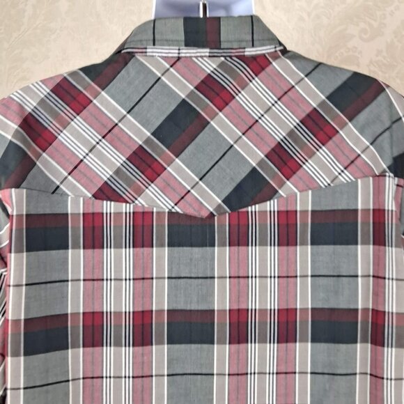 Ely Cattleman Size XL Western Shirt Red/Black/Gray Plaid Pearl Snaps Long Sleeve - Picture 9 of 13